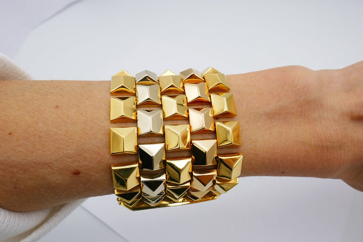 Retro Three Tone Gold Geometrical Bracelet