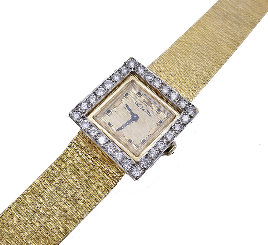 Vintage Jaeger-Le-Coultre Diamond 14k Gold Watch Bracelet