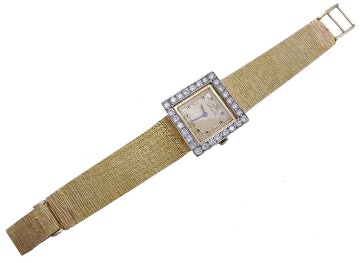 Vintage Jaeger-Le-Coultre Diamond 14k Gold Watch Bracelet