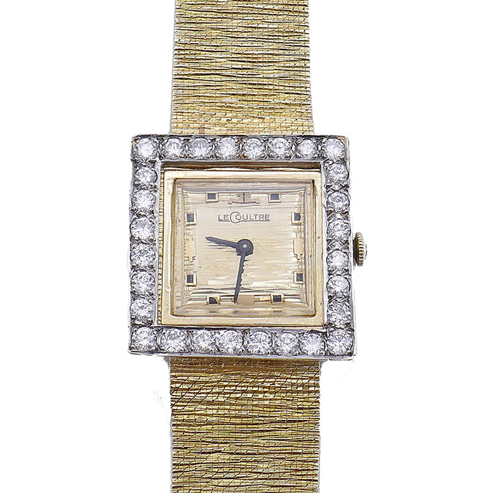 Vintage Jaeger-Le-Coultre Diamond 14k Gold Watch Bracelet