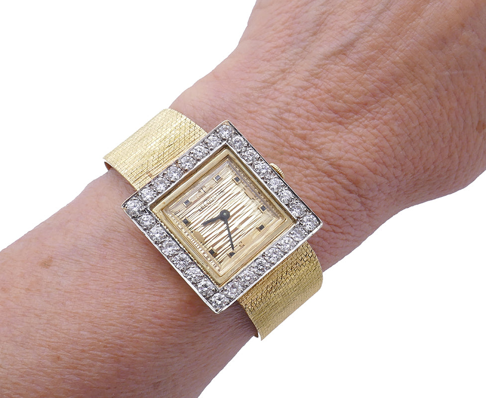 Vintage Jaeger-Le-Coultre Diamond 14k Gold Watch Bracelet