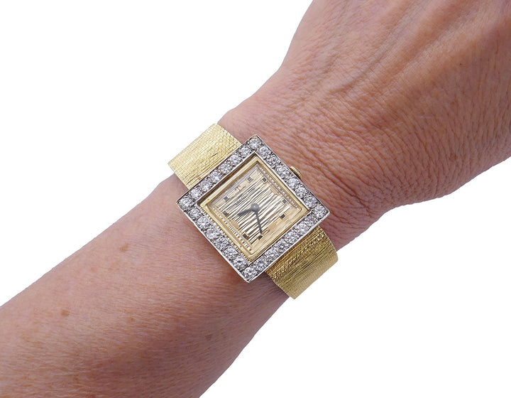 Vintage Jaeger-Le-Coultre Diamond 14k Gold Watch Bracelet