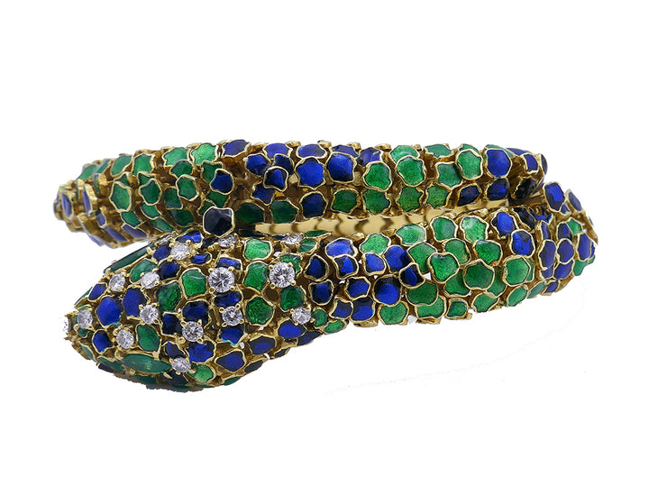 Vintage Snake Bracelet 18k Gold Enamel Jewelry Signed JR