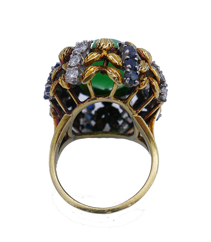 Vintage Ring 14k Gold Jade Diamond Sapphire Estate Jewelry