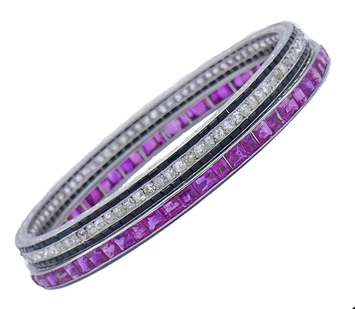 Art Deco Platinum Bangle Bracelet French, A Set of Two