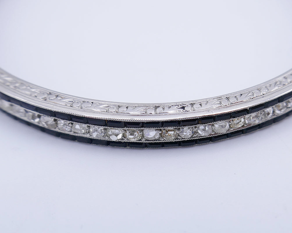 Art Deco Platinum Bangle Bracelet French, A Set of Two