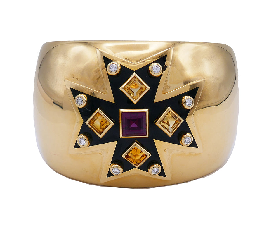 Verdura Maltese Cross Cuff Bracelet 18k Gold Estate Jewelry