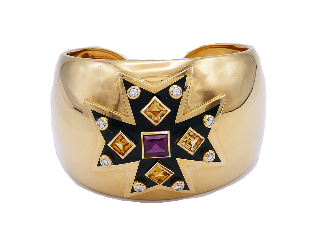 Verdura Maltese Cross Cuff Bracelet 18k Gold Estate Jewelry