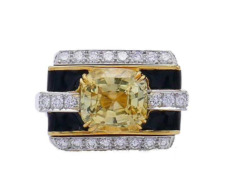 David Webb Vintage Ring 18k Gold Yellow Sapphire Cocktail