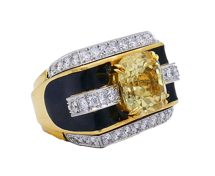 David Webb Vintage Ring 18k Gold Yellow Sapphire Cocktail