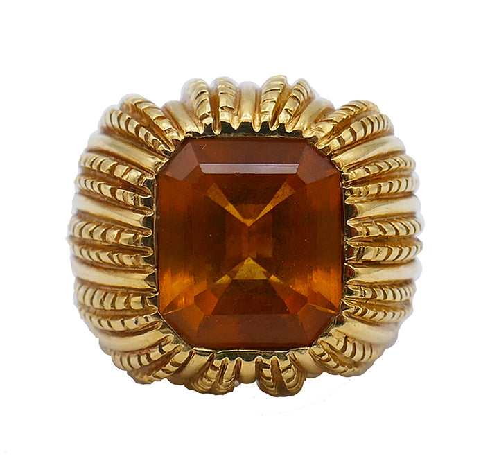 Vintage Verdura Ring 18k Gold Citrine Italy Estate Jewelry