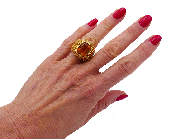 Vintage Verdura Ring 18k Gold Citrine Italy Estate Jewelry