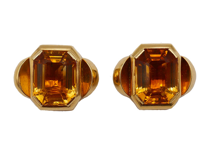 Vintage French 18k Gold Earrings Citrine Estate Jewelry