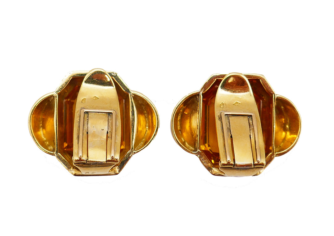 Vintage French 18k Gold Earrings Citrine Estate Jewelry