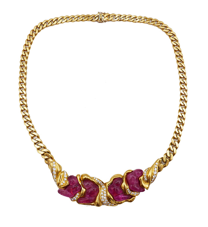 Vintage Necklace by Ansuini Italy 18k Gold Ruby Diamond