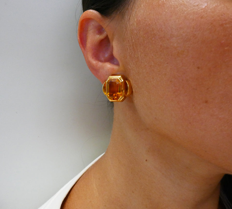 Vintage French 18k Gold Earrings Citrine Estate Jewelry