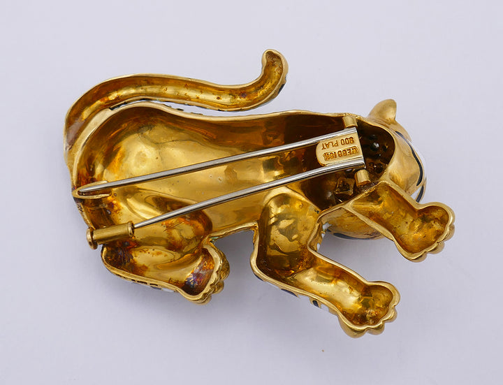 Vintage David Webb Pin Brooch Clip 18k Gold Enamel Tiger