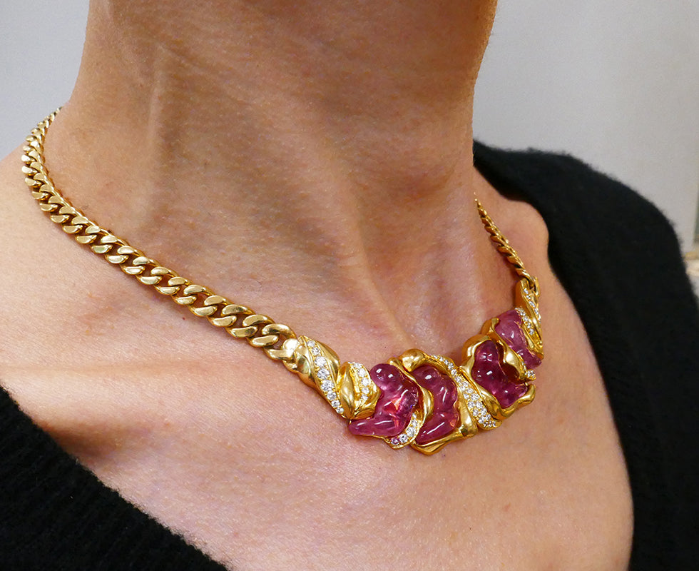 Vintage Necklace by Ansuini Italy 18k Gold Ruby Diamond