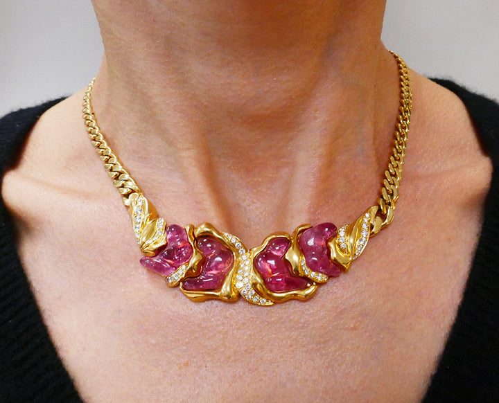 Vintage Necklace by Ansuini Italy 18k Gold Ruby Diamond