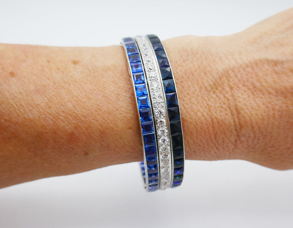 Art Deco Cartier Bracelet Platinum Diamond Sapphire Bangle