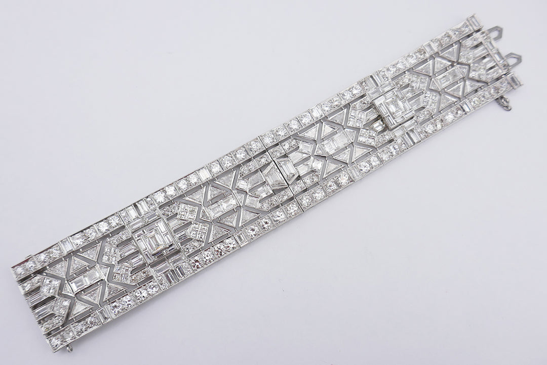 Wide Vintage Diamond Platinum Bracelet Art Deco Revival