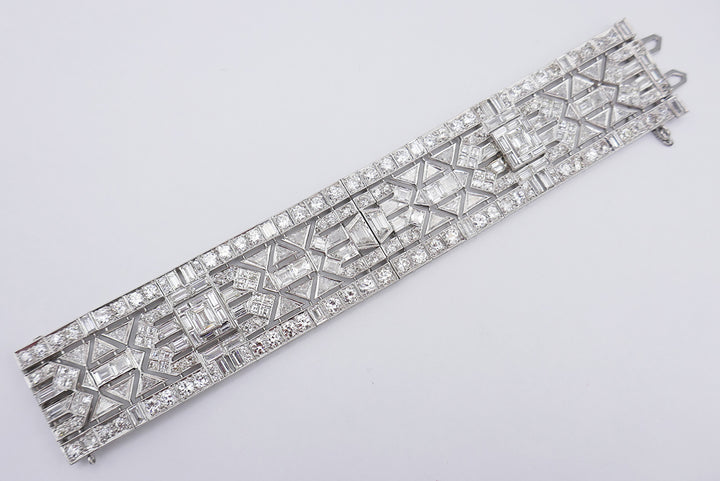 Wide Vintage Diamond Platinum Bracelet Art Deco Revival