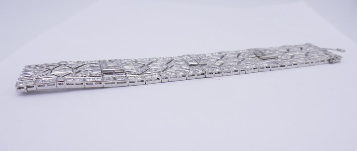 Wide Vintage Diamond Platinum Bracelet Art Deco Revival