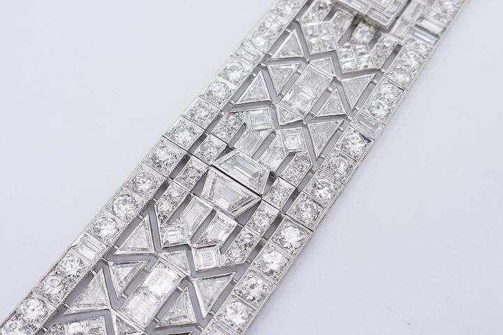 Wide Vintage Diamond Platinum Bracelet Art Deco Revival