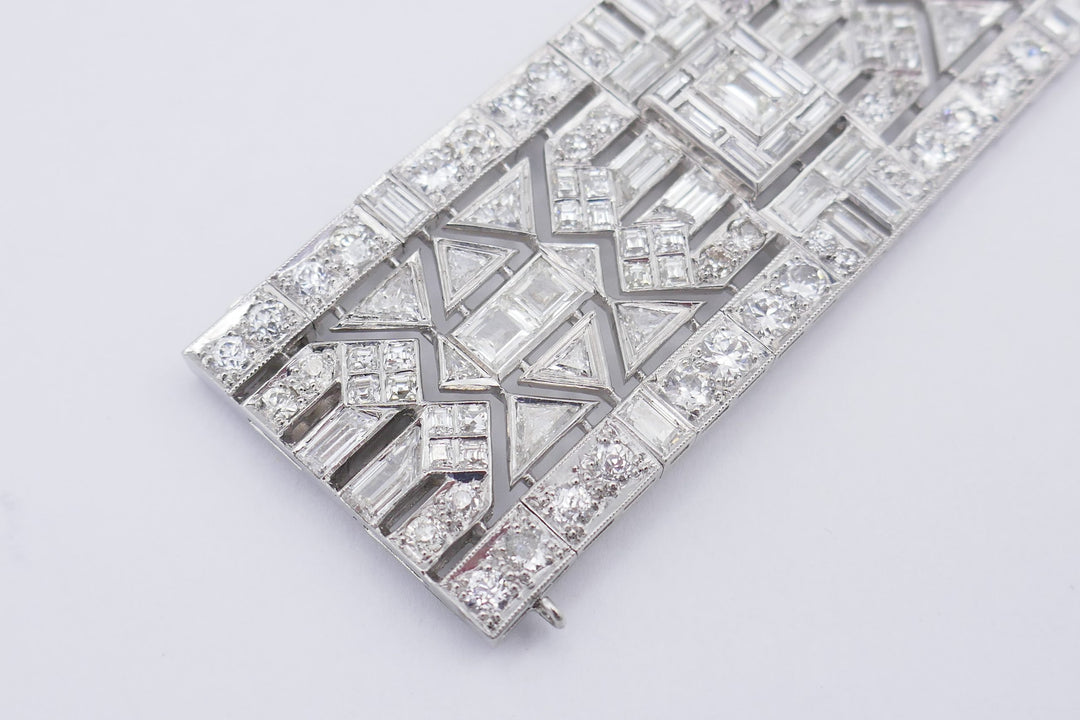 Wide Vintage Diamond Platinum Bracelet Art Deco Revival