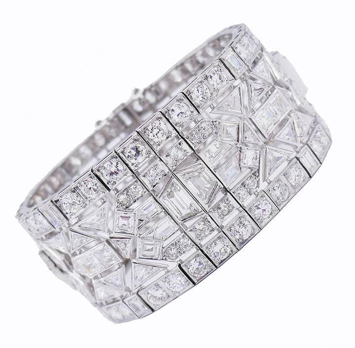 Wide Vintage Diamond Platinum Bracelet Art Deco Revival