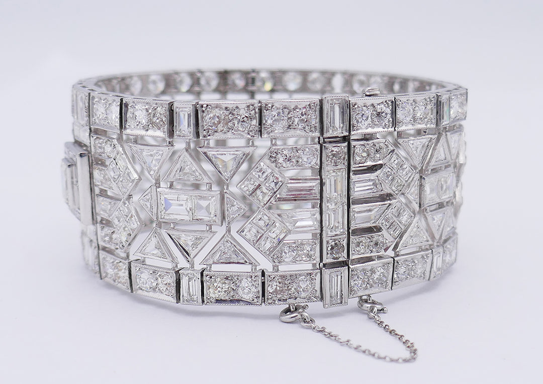 Wide Vintage Diamond Platinum Bracelet Art Deco Revival