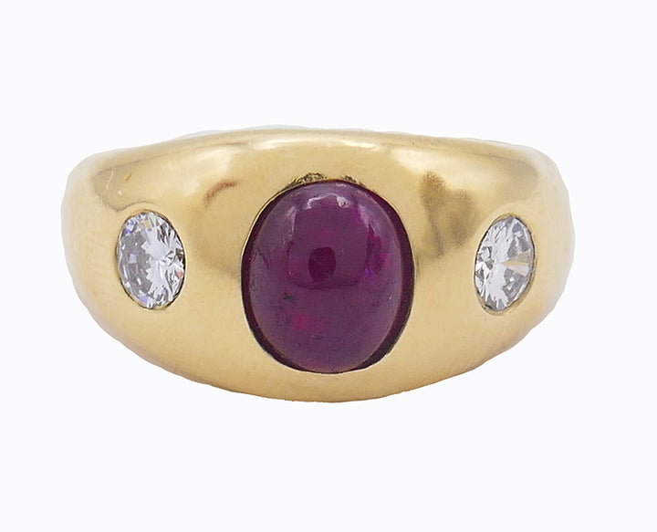 Vintage Gypsy Ring 14k Gold Ruby Diamond Estate Jewelry