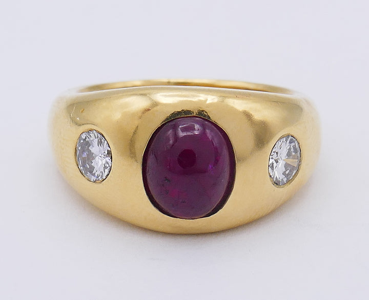 Vintage Gypsy Ring 14k Gold Ruby Diamond Estate Jewelry