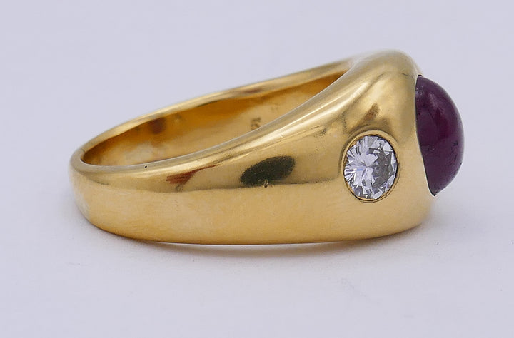 Vintage Gypsy Ring 14k Gold Ruby Diamond Estate Jewelry