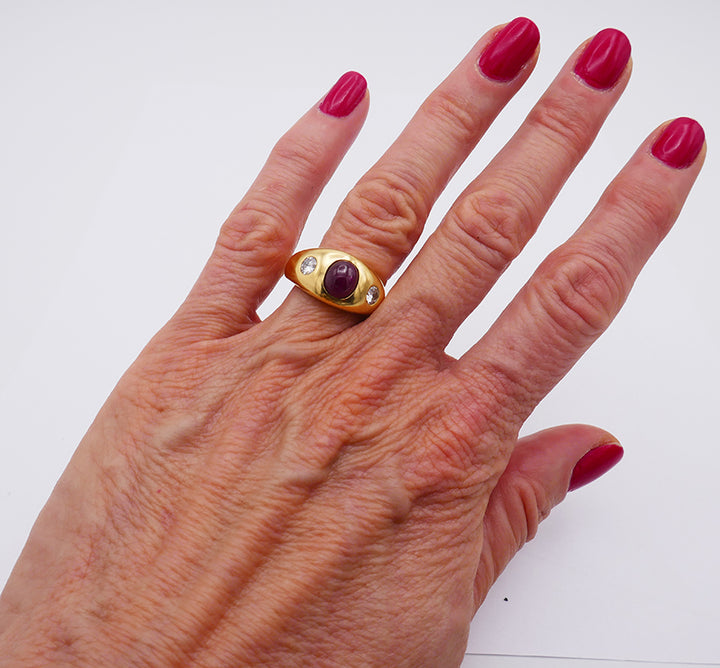 Vintage Gypsy Ring 14k Gold Ruby Diamond Estate Jewelry