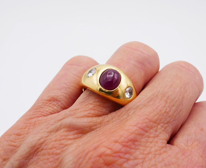 Vintage Gypsy Ring 14k Gold Ruby Diamond Estate Jewelry