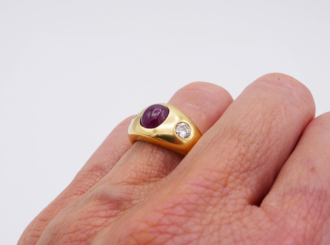 Vintage Gypsy Ring 14k Gold Ruby Diamond Estate Jewelry