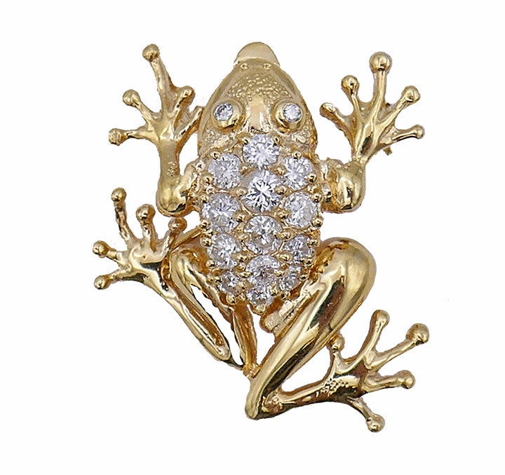 Vintage Frog Pin 14k Gold Diamond Pendant Estate Jewelry