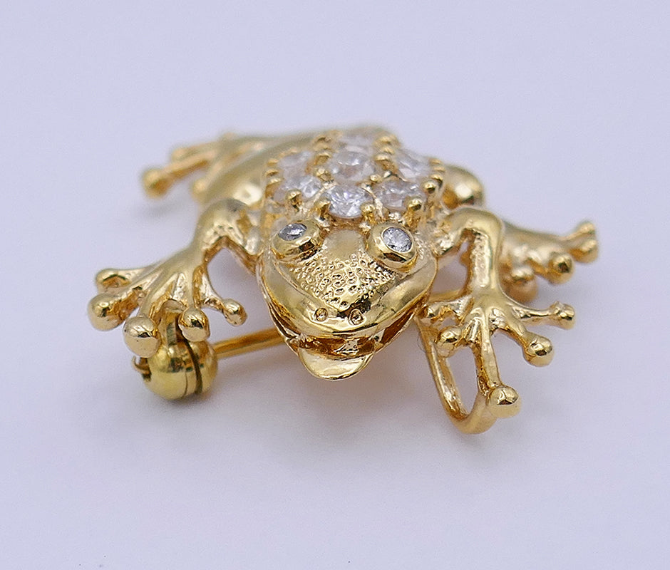 Vintage Frog Pin 14k Gold Diamond Pendant Estate Jewelry