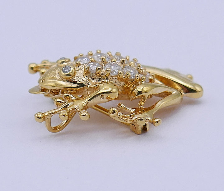 Vintage Frog Pin 14k Gold Diamond Pendant Estate Jewelry