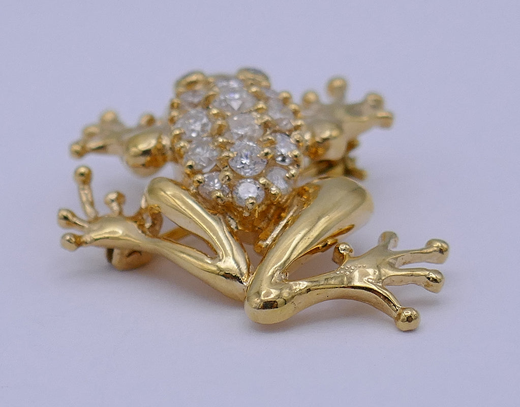 Vintage Frog Pin 14k Gold Diamond Pendant Estate Jewelry