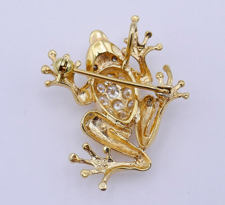 Vintage Frog Pin 14k Gold Diamond Pendant Estate Jewelry