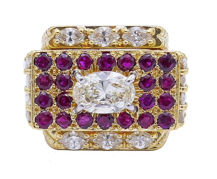 Vintage David Webb Ring 18k Gold Diamond Ruby Estate Jewelry