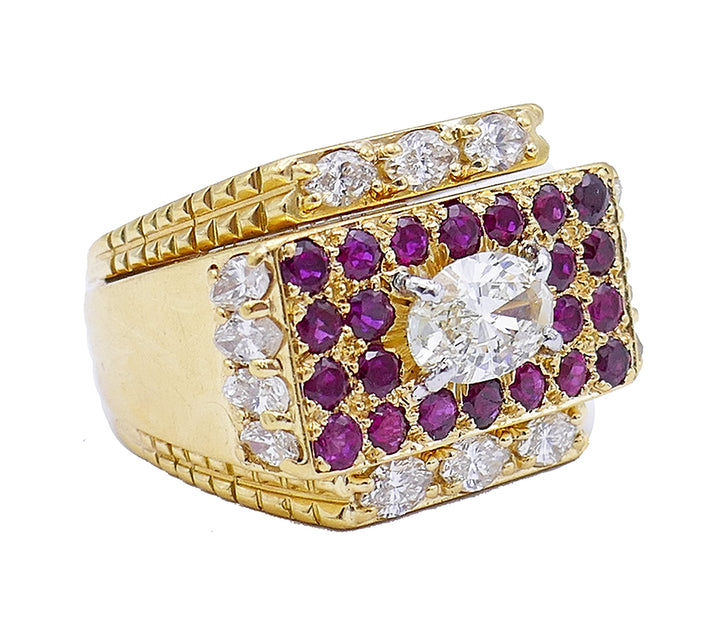 Vintage David Webb Ring 18k Gold Diamond Ruby Estate Jewelry