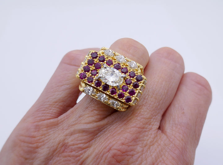 Vintage David Webb Ring 18k Gold Diamond Ruby Estate Jewelry