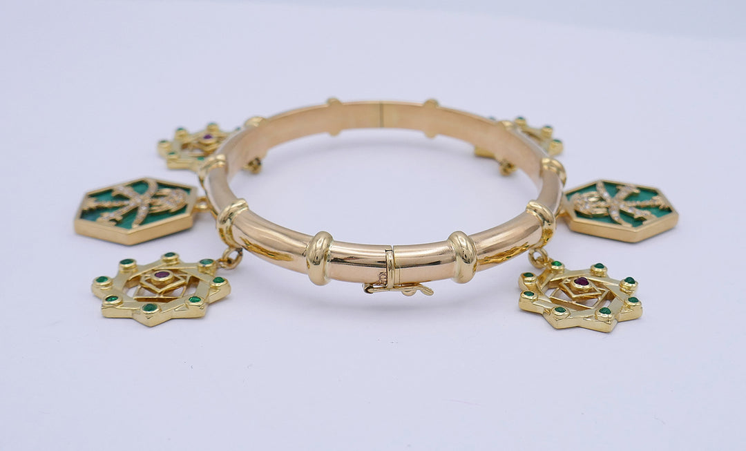 Vintage Cartier Charm Bracelet 18k Gold Gems French Bangle