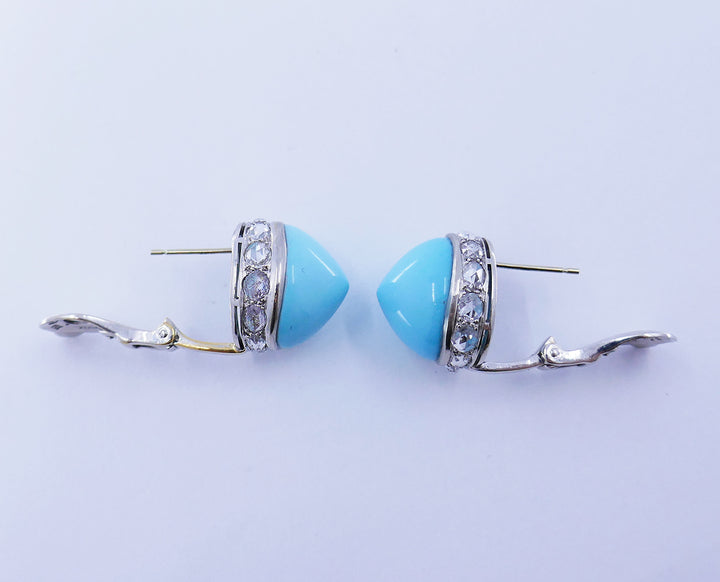 Vintage Fred Leighton Earrings Turquoise Platinum Stud