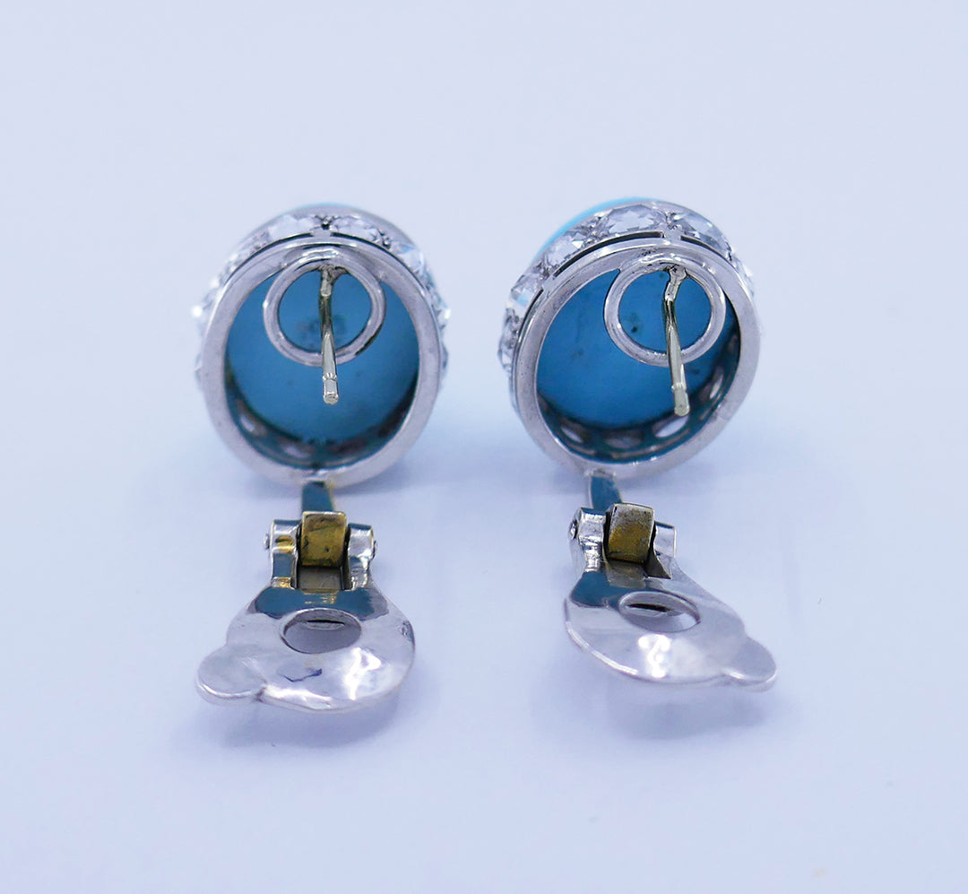 Vintage Fred Leighton Earrings Turquoise Platinum Stud