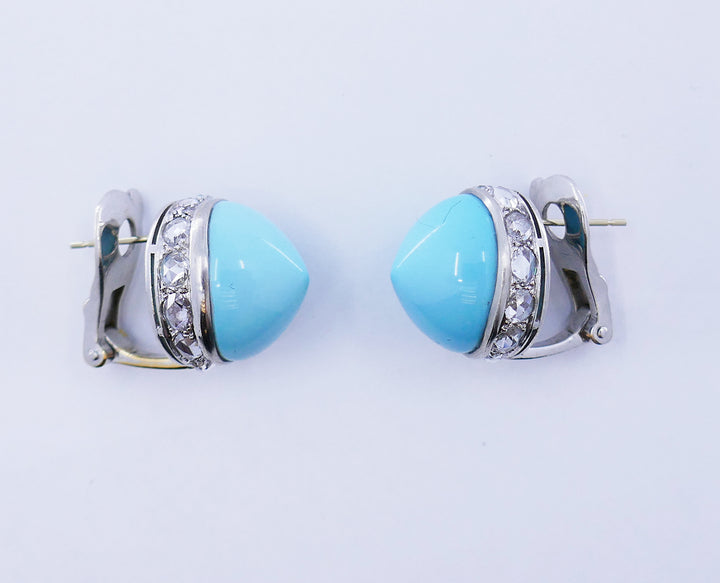 Vintage Fred Leighton Earrings Turquoise Platinum Stud