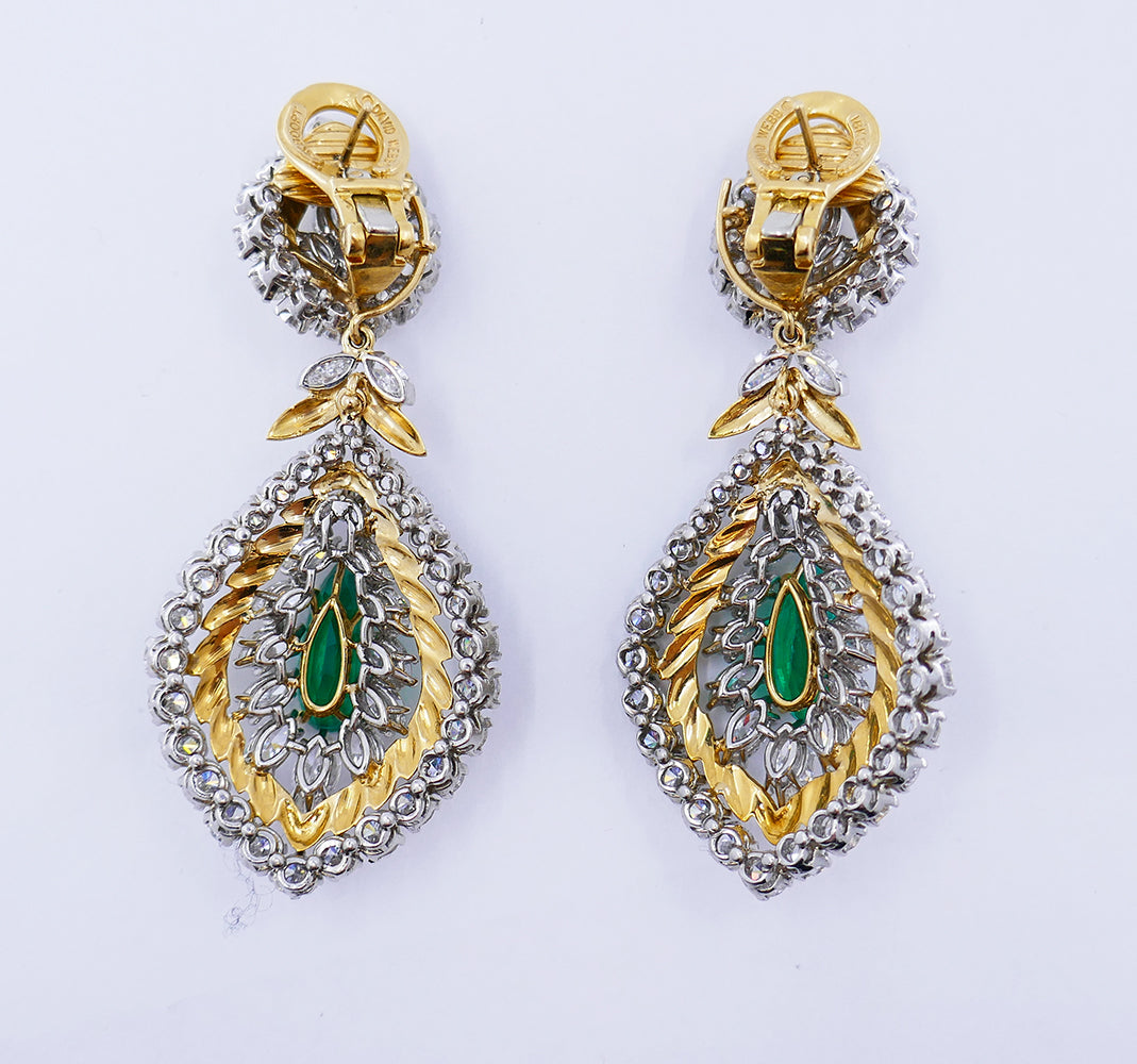 David Webb Earrings Emerald Diamond 18k Gold Cross River